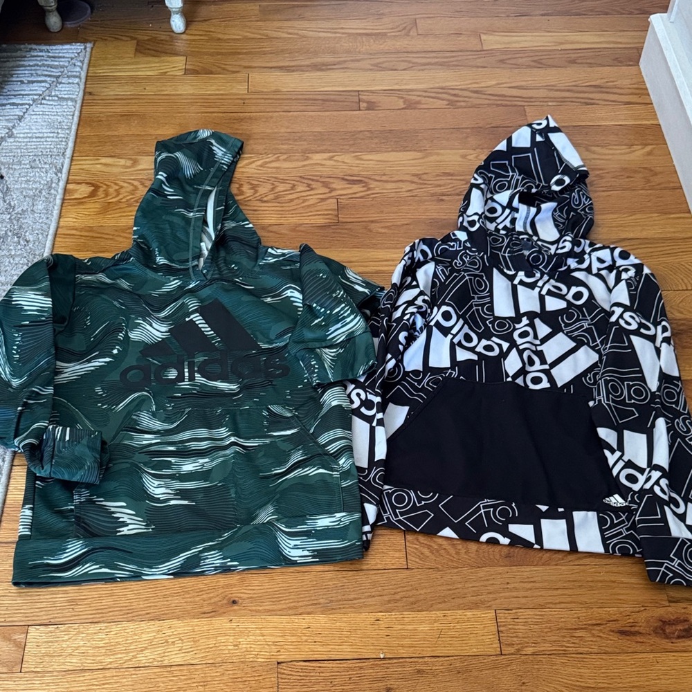 Adidas Kids Green and Black Graphic Hoodies L 10/12